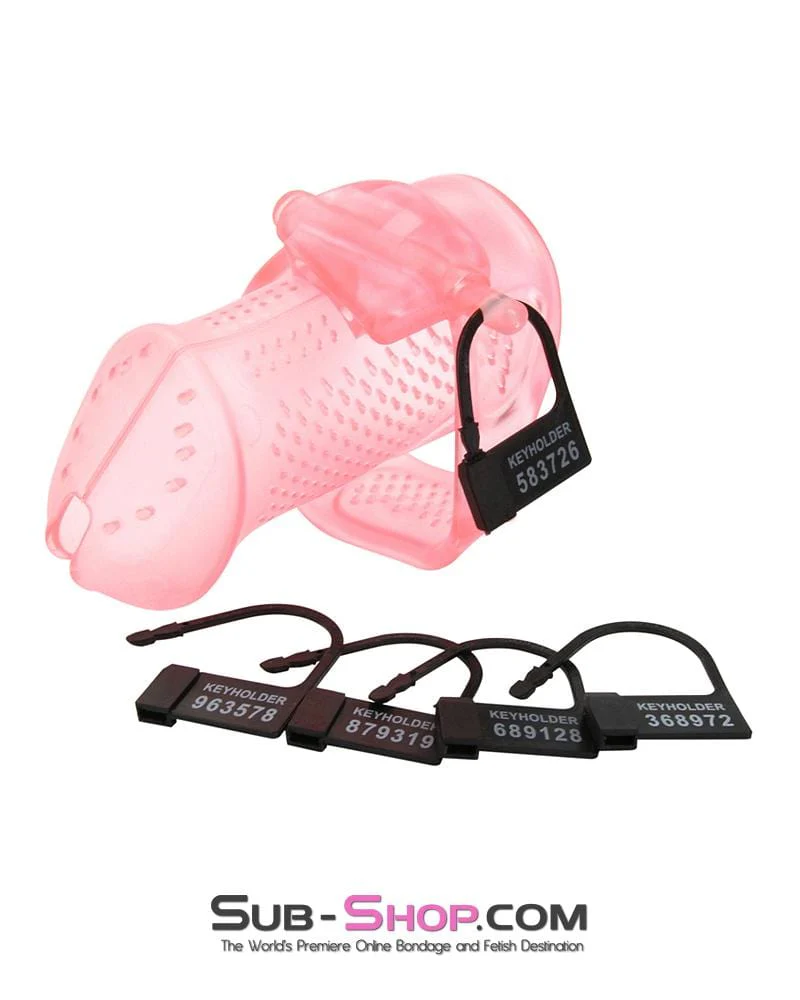 2463AR      Mistresses Sissy Slave Pink High Security Pin Tumbler Ventilated Male Chastity Device with Numbered Plastic Locks - Image 7
