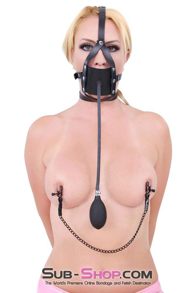 0960A Inflatable Penis Gag Trainer - Black Leather Mouth Pump Harness - Image 10