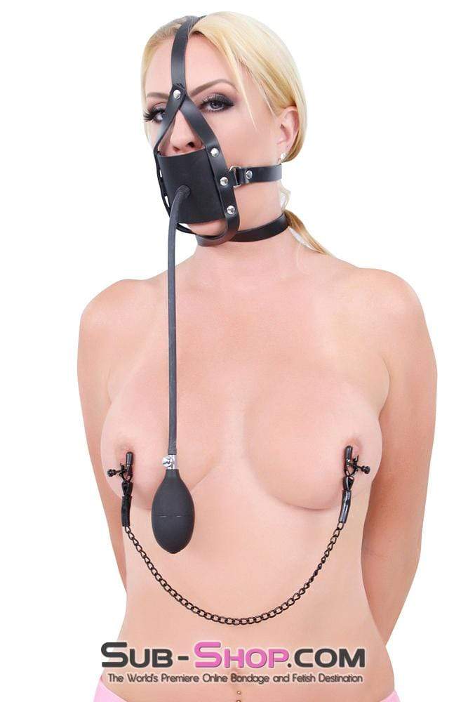 0960A Inflatable Penis Gag Trainer - Black Leather Mouth Pump Harness - Image 11