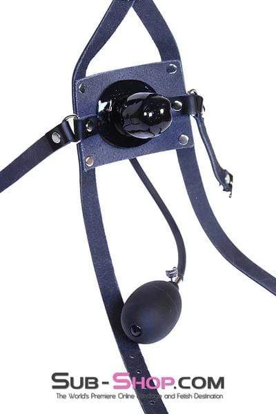 0960A Inflatable Penis Gag Trainer - Black Leather Mouth Pump Harness - Image 3