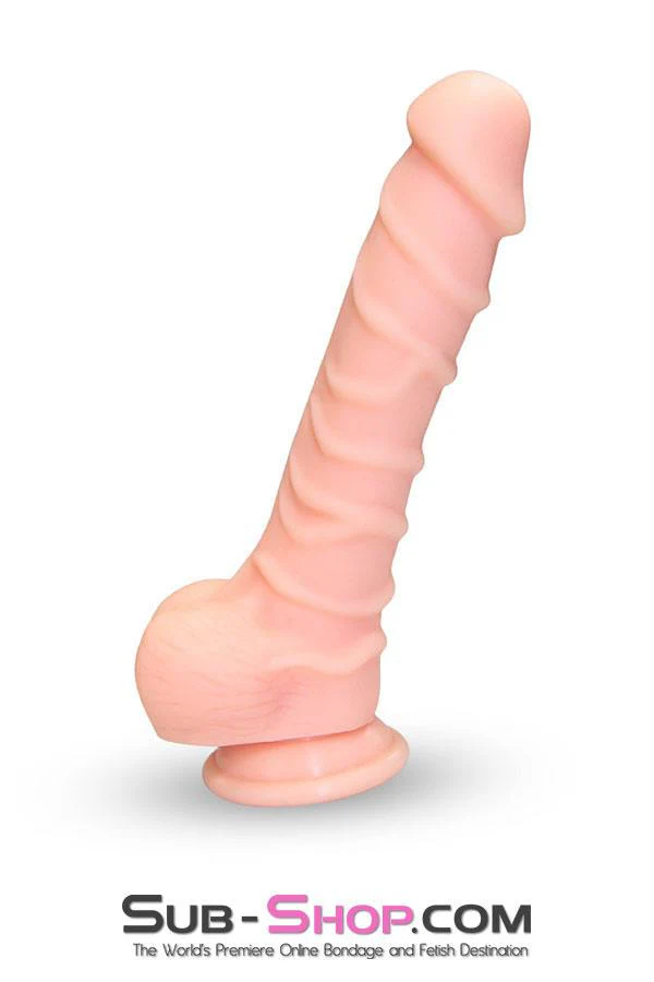 3747M Nearly 9” Realistic & Ribbed Suction Cup Dildo, Flesh - Image 3