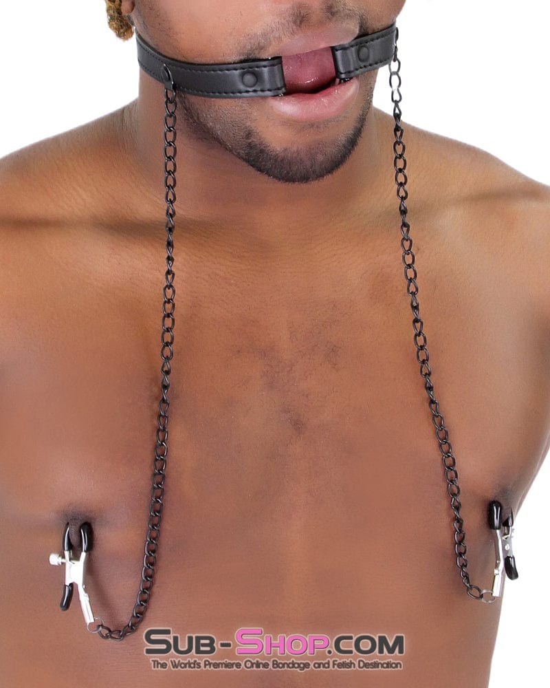 2258MQ-SIS Oh-My Pretty Mistress Sessions Sissy Slave Ring Gag with Black Wicked Nipple Clamps Set - Image 10
