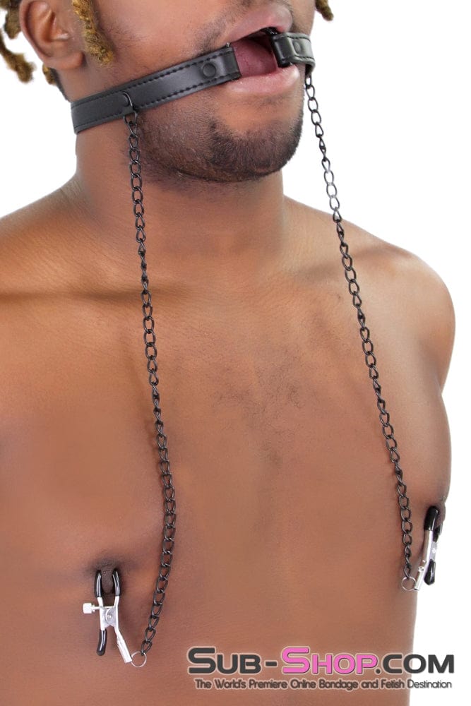 2258MQ-SIS Oh-My Pretty Mistress Sessions Sissy Slave Ring Gag with Black Wicked Nipple Clamps Set - Image 17