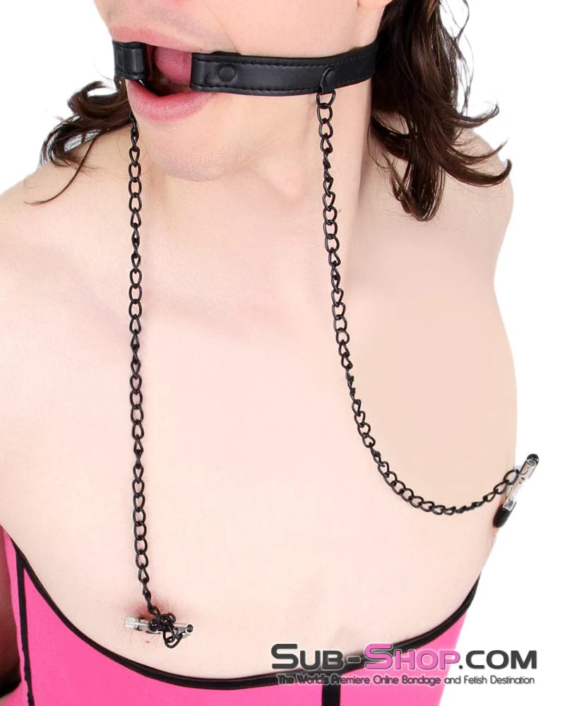 2258MQ-SIS Oh-My Pretty Mistress Sessions Sissy Slave Ring Gag with Black Wicked Nipple Clamps Set - Image 6