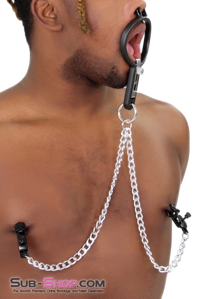 2702M Open Wide and Take It Mouth Spreader Gag with Nipple Clamps - Image 12