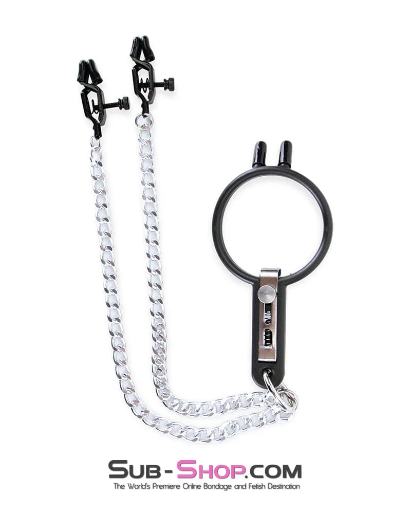 2702M Open Wide and Take It Mouth Spreader Gag with Nipple Clamps - Image 5
