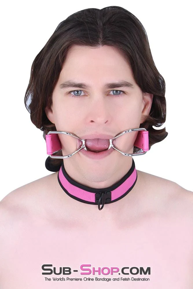 8912MQ-SIS Open Wide My Pretty Sissy Boi Hot BDSM Training Pink Open Mouth Ring Gag - Image 2