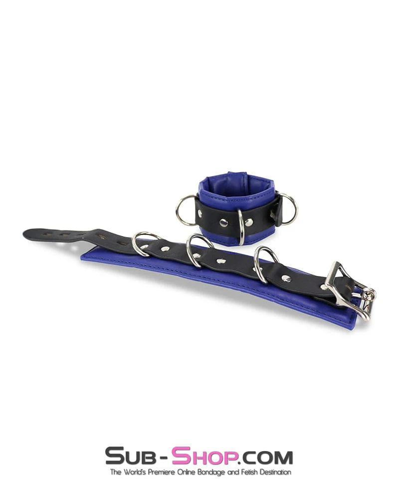 4744DL Padded Black and Blue Wrist Bondage Cuffs - Image 2
