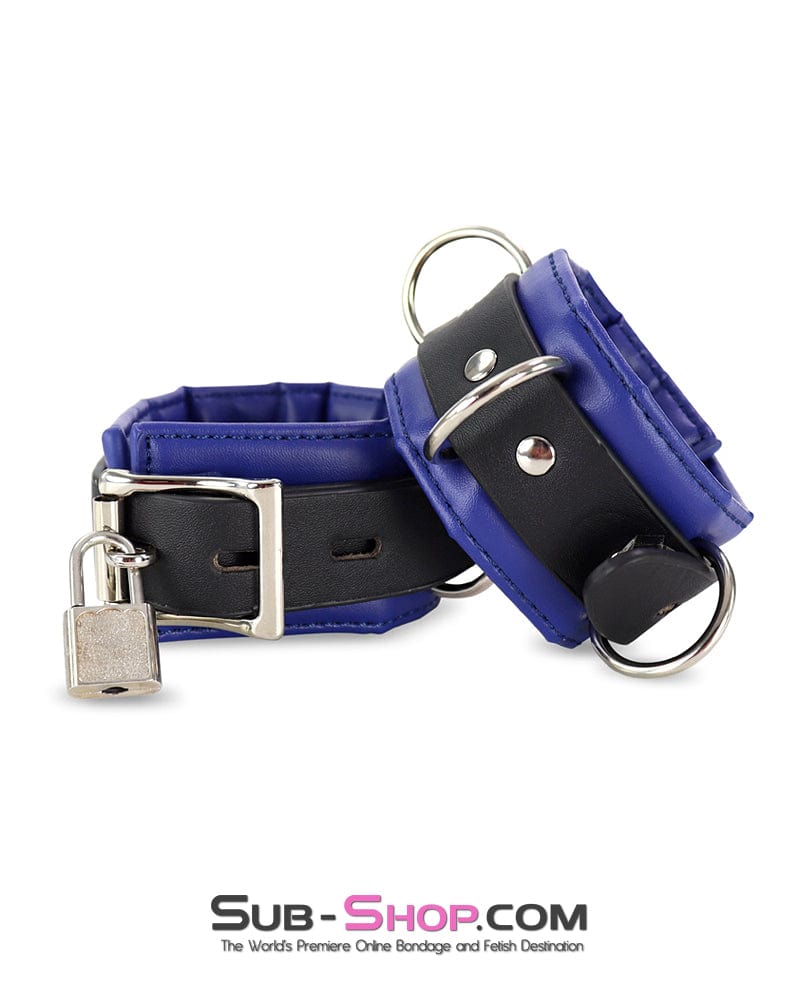4744DL Padded Black and Blue Wrist Bondage Cuffs - Image 3
