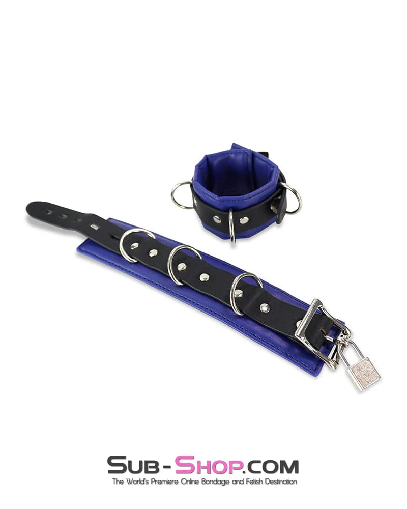 4744DL Padded Black and Blue Wrist Bondage Cuffs - Image 5