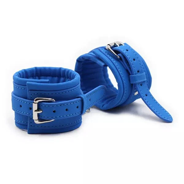 2482DL      Padded Faux Leather Tantric Blue Wrist Bondage Cuffs - Image 2
