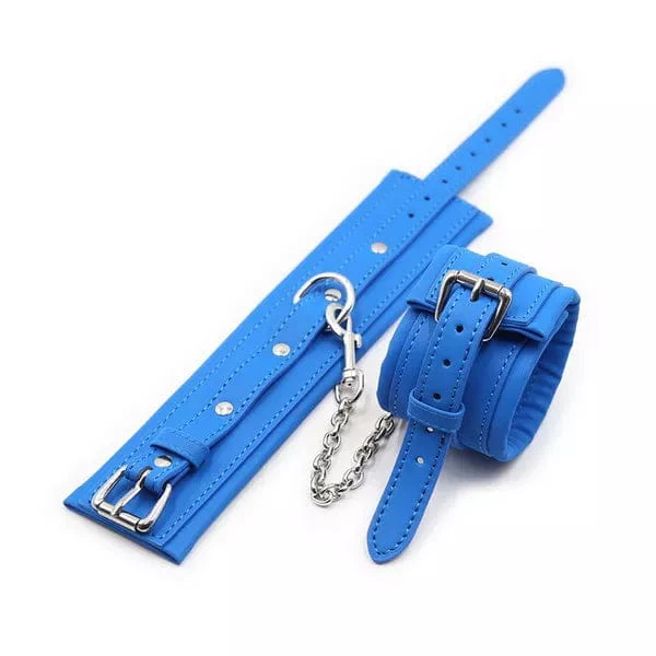 2482DL      Padded Faux Leather Tantric Blue Wrist Bondage Cuffs - Image 6