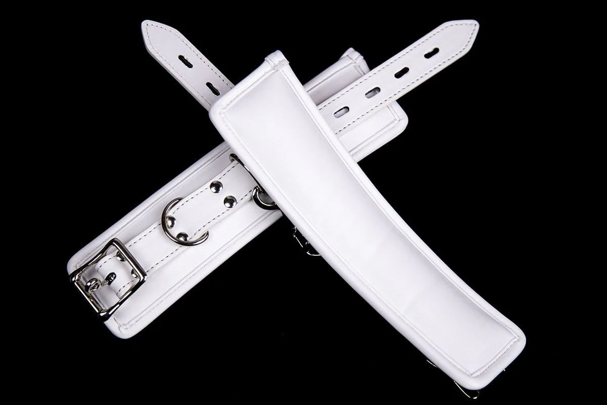 2468MQ Padded Locking White Bondage Ankle Cuffs with Hardware Connection Chain - MEGA Deal - Image 9