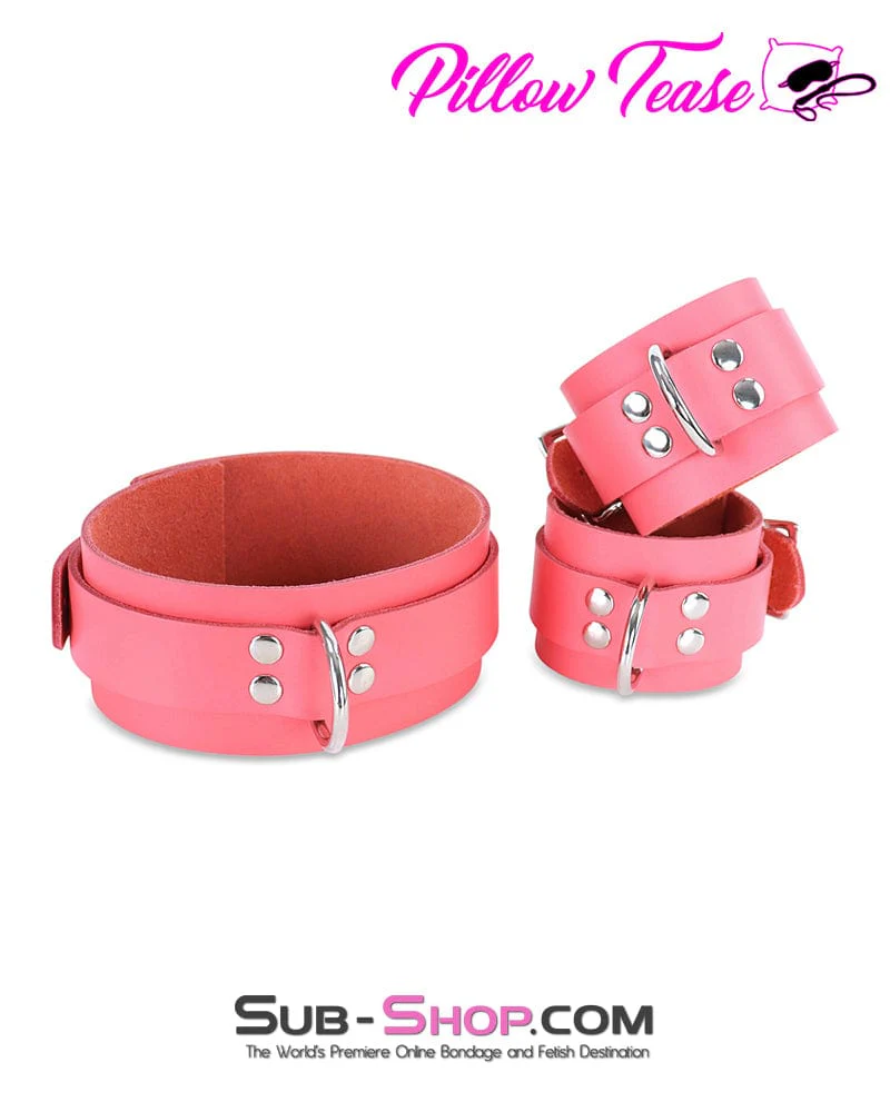 0914A      Passion Pink Leather Bondage Collar - Image 6