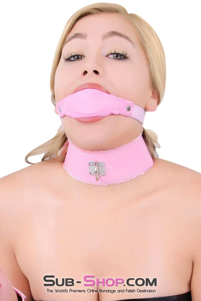 0536LT Pink Furry Bondage Slave Collar & Leash Set - Image 24