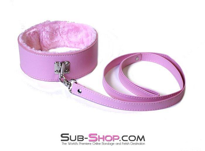 0536LT Pink Furry Bondage Slave Collar & Leash Set - Image 3