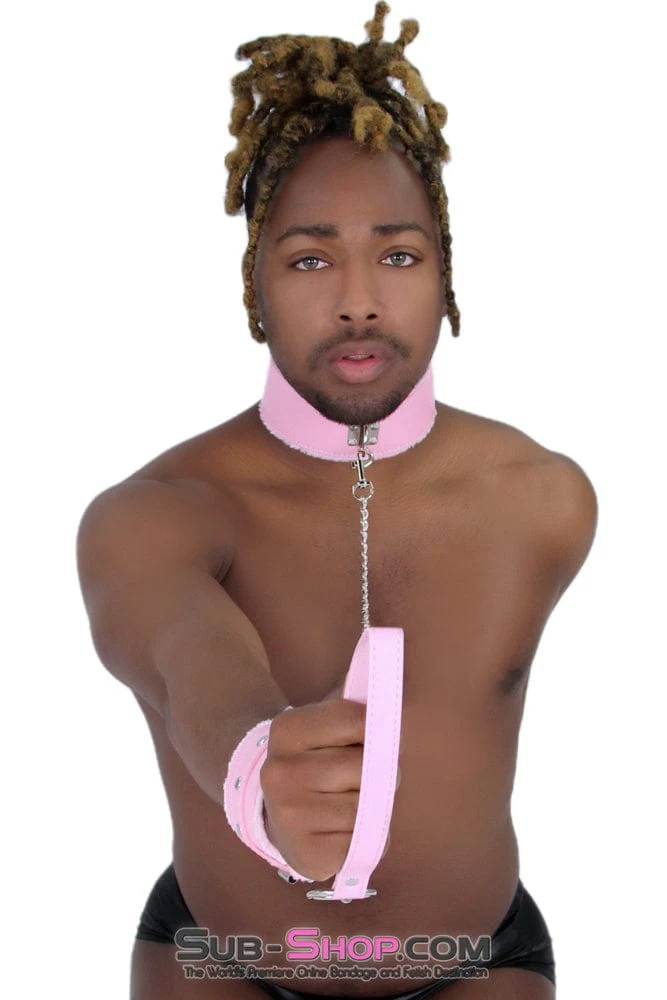 0536LT-SIS      Pink Furry Sissy Training Bondage Pretty Sissy Boi Slave Collar & Leash Set - Image 23