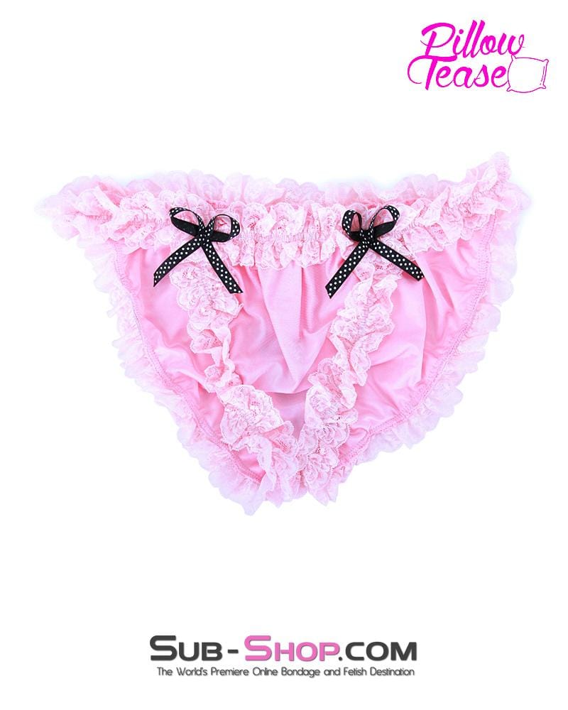 7084AE Pink Hussy Forced Feminization Sissy Boy Panties with Black Bows - Image 3