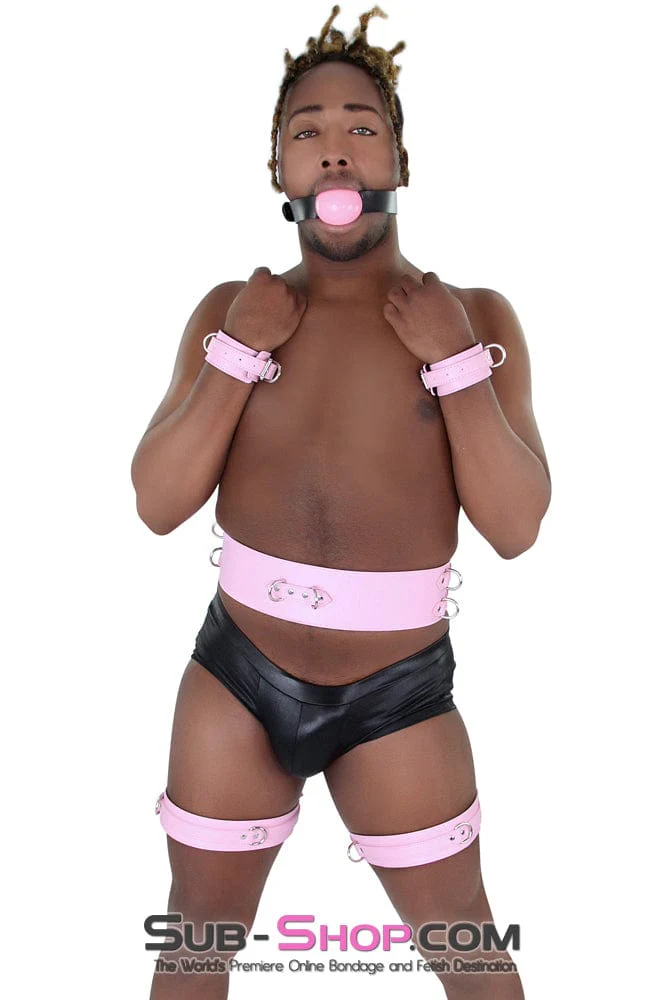 9945M Pink Padded Bondage Belt, Thigh Cuffs, Wrist Cuffs and Connector Strap - Image 31