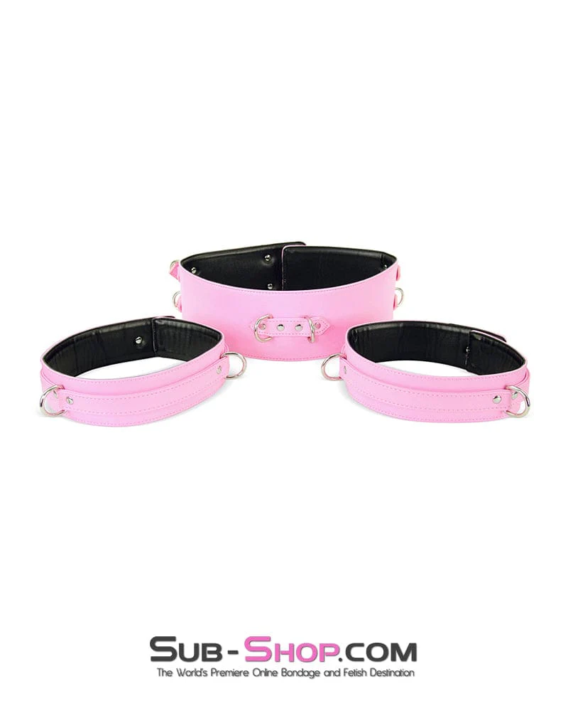 9945M Pink Padded Bondage Belt, Thigh Cuffs, Wrist Cuffs and Connector Strap - Image 42