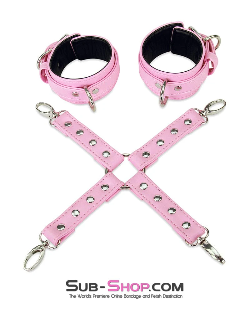 9945M Pink Padded Bondage Belt, Thigh Cuffs, Wrist Cuffs and Connector Strap - Image 43