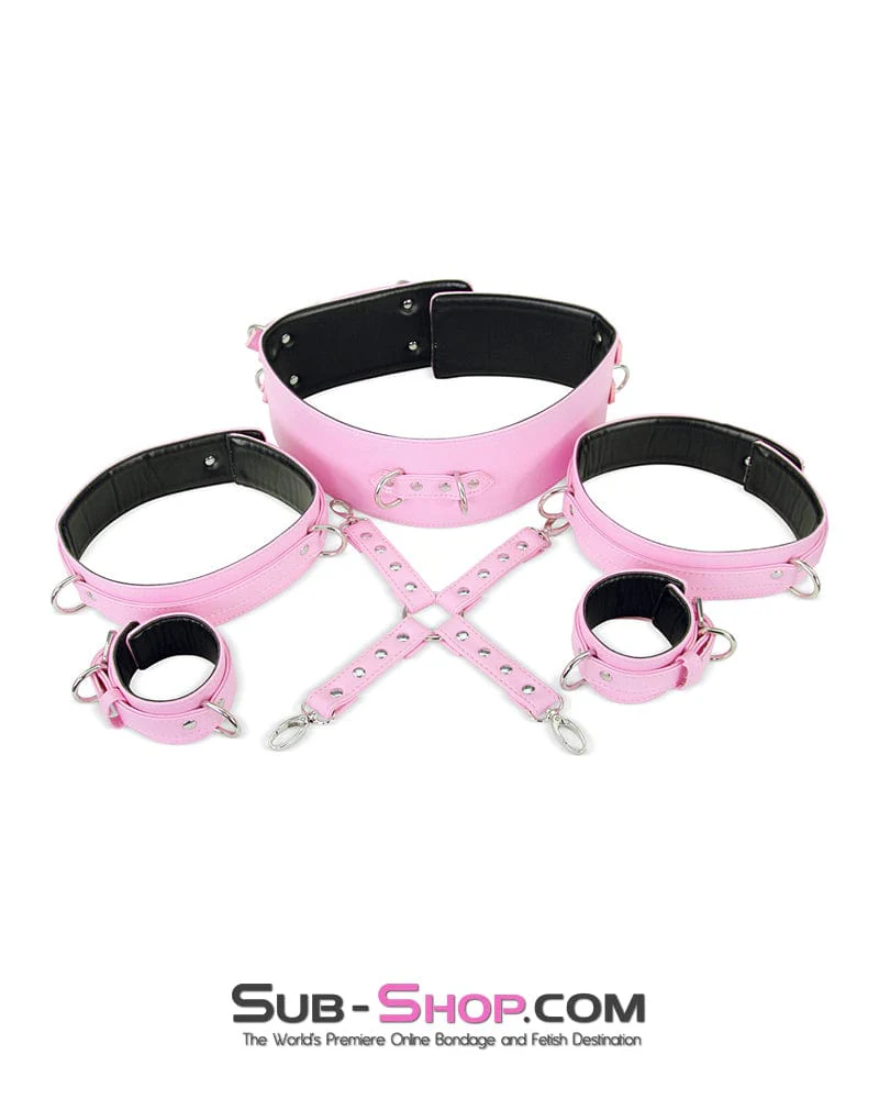 9945M-SIS Pink Padded Sissy Boi Bondage Belt, Feminization Sissy Maid Thigh Cuffs, Wrist Cuffs and Connector Strap - Image 20