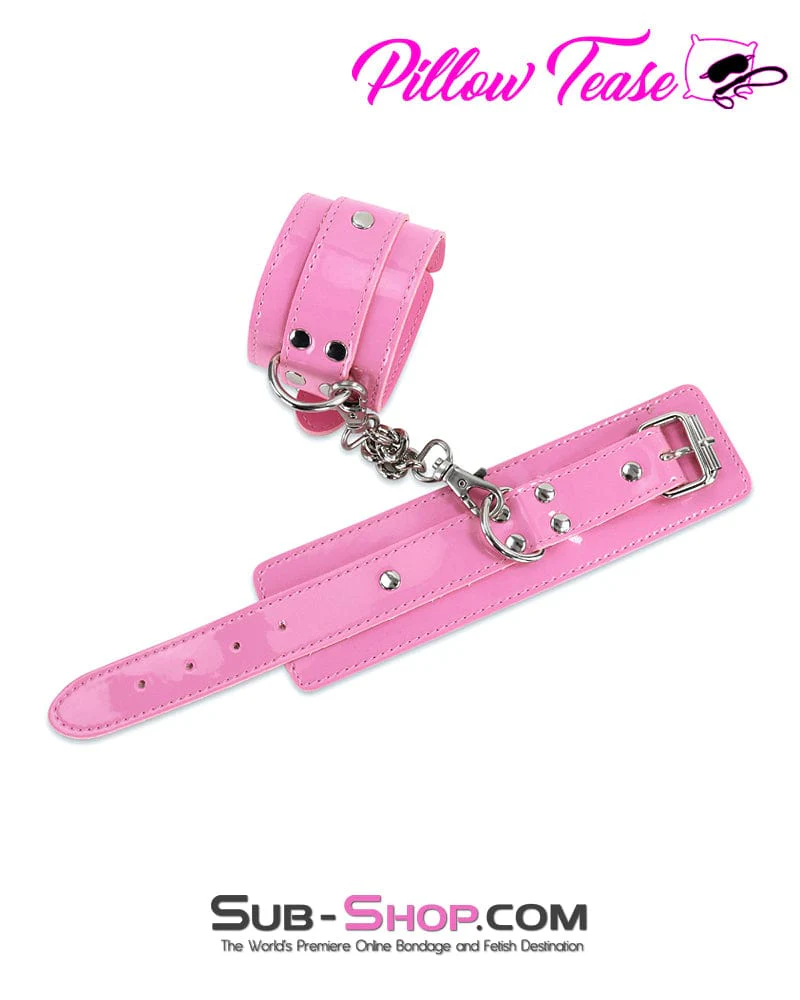 0616DL      Pink Patent Vegan Leather Bondage Cuffs - Image 5