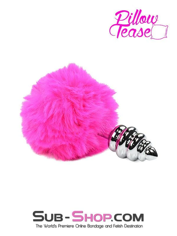2478M Pink Powder Puff Tail with Ribbed Chrome Anal Plug - Image 3
