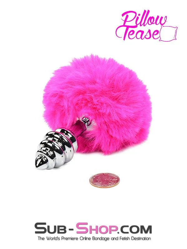 2478M Pink Powder Puff Tail with Ribbed Chrome Anal Plug - Image 4