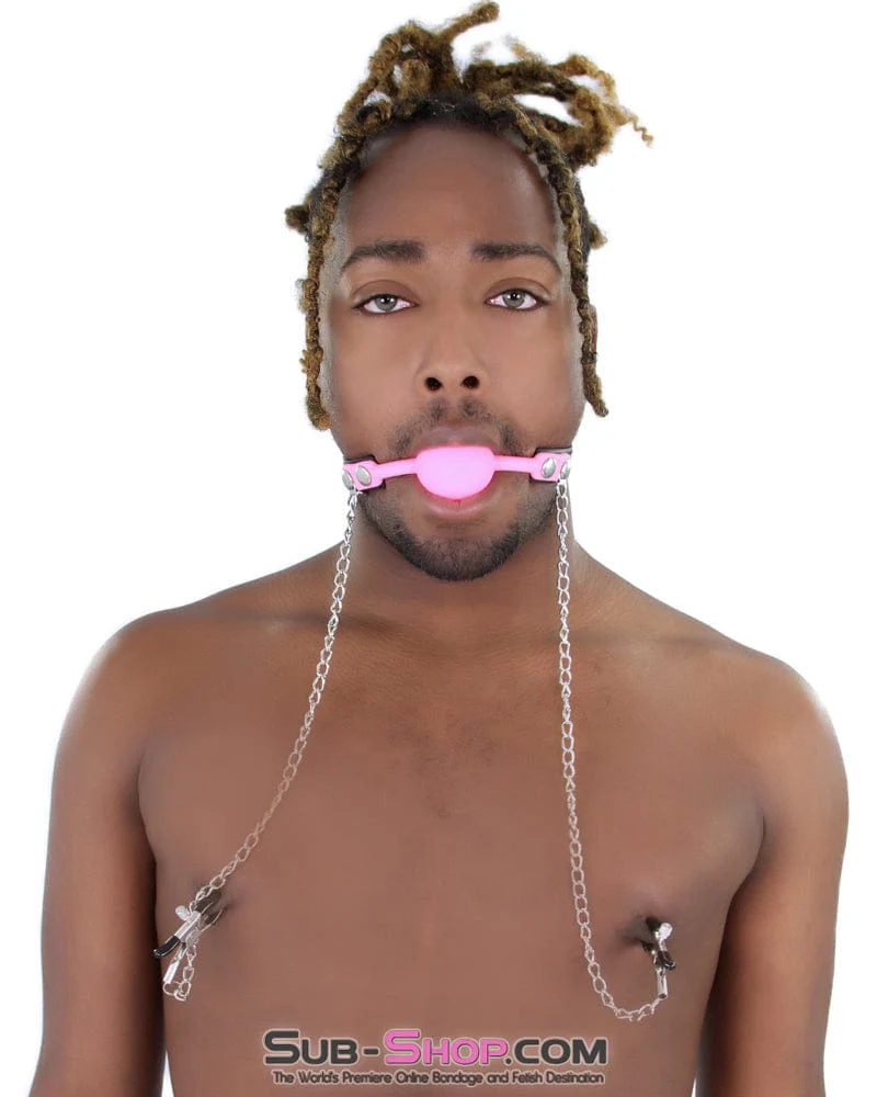 9946M      Pink Premium Hush Locking Silicone Ball Gag With Nipple Clamps 🔥 FINAL CLEARANCE – Last Chance! - Image 10