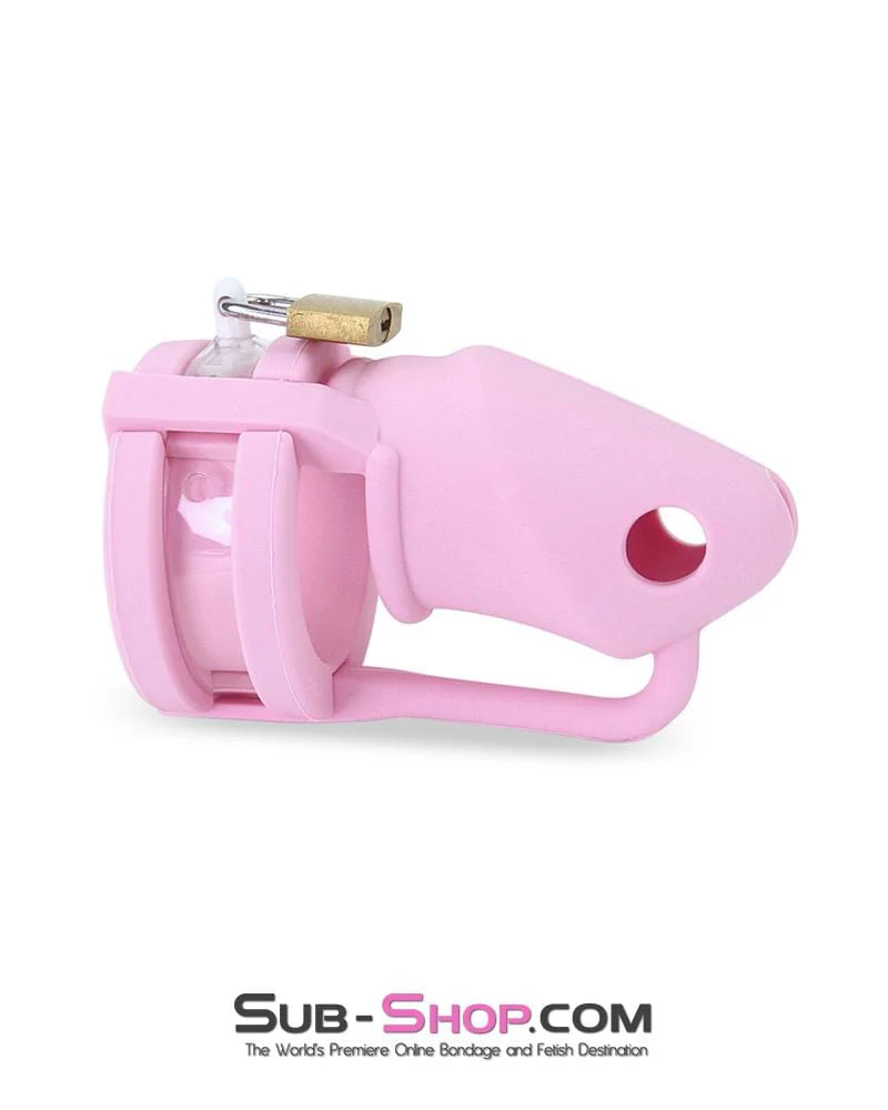 3795HS-SIS      Pink Silicone Pretty Sissy Cock Trap Cock Cage Chastity - Image 2