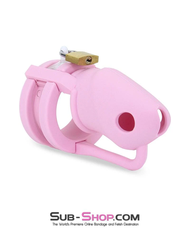 3795HS-SIS      Pink Silicone Pretty Sissy Cock Trap Cock Cage Chastity - Image 3
