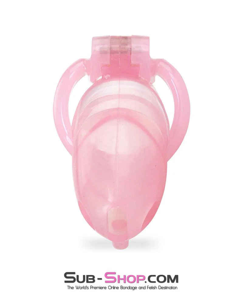 1358AR-SIS      Pink Sissy Cock Blocker Silicone Tease and Torment Locking Male Chastity with Ball Divider - Image 10