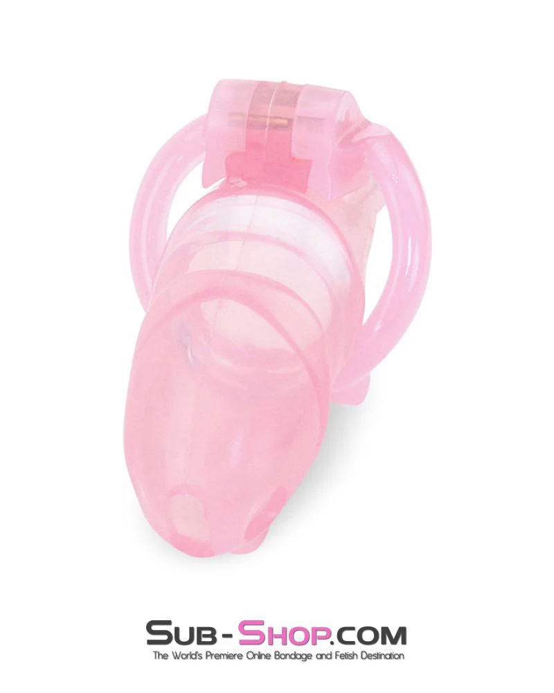 1358AR-SIS      Pink Sissy Cock Blocker Silicone Tease and Torment Locking Male Chastity with Ball Divider - Image 12