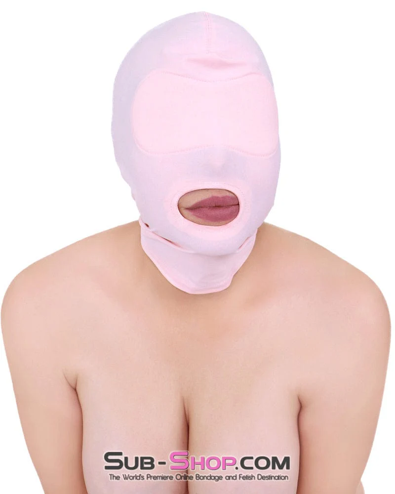 1145DL Pink Spandex Open Mouth Hood with Sewn In Blindfold