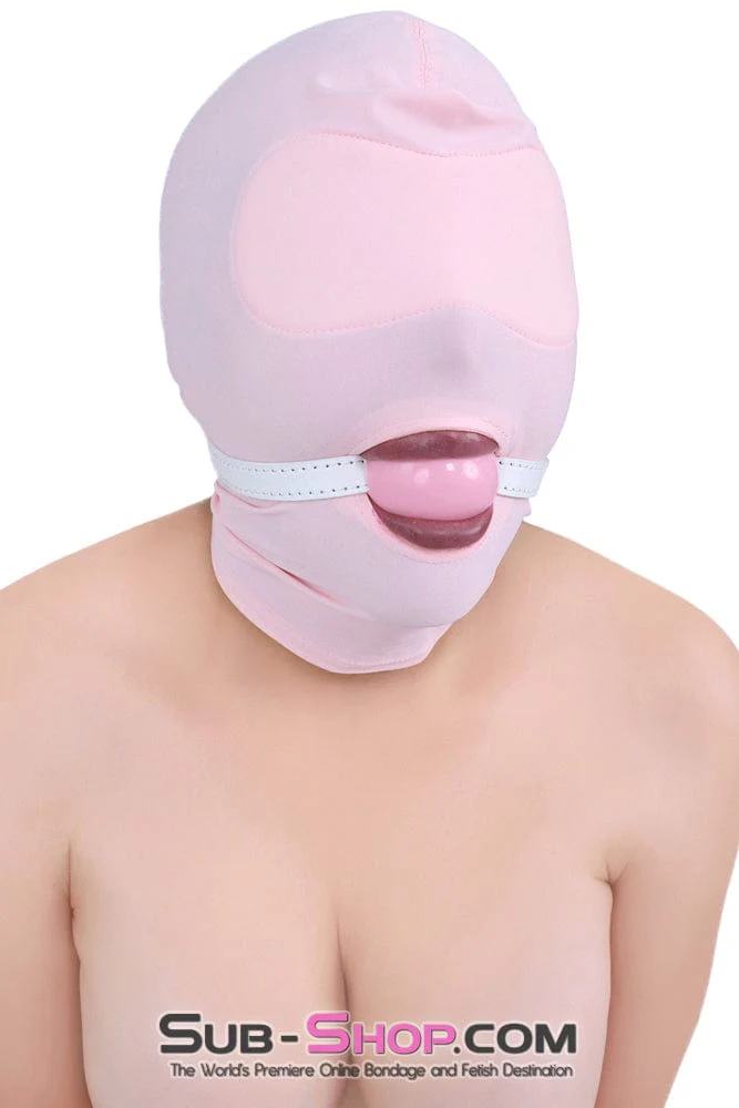 1145DL Pink Spandex Open Mouth Hood with Sewn In Blindfold - Image 5
