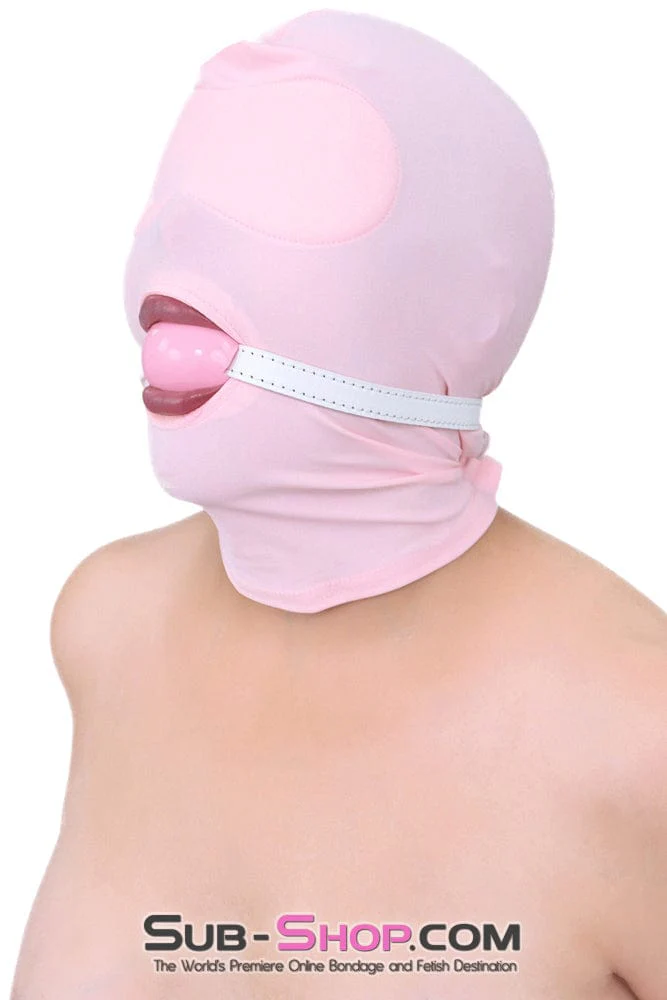 1145DL Pink Spandex Open Mouth Hood with Sewn In Blindfold - Image 6