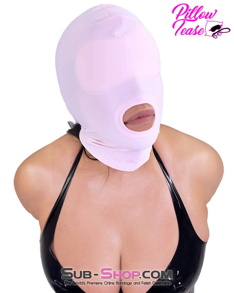 1145DL Pink Spandex Open Mouth Hood with Sewn In Blindfold - Image 7