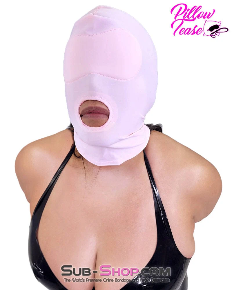 1145DL Pink Spandex Open Mouth Hood with Sewn In Blindfold - Image 9