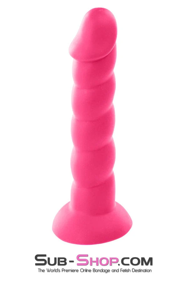 2363M   Pink Twist Silicone Ripple Dildo with Suction Cup Base - Image 2