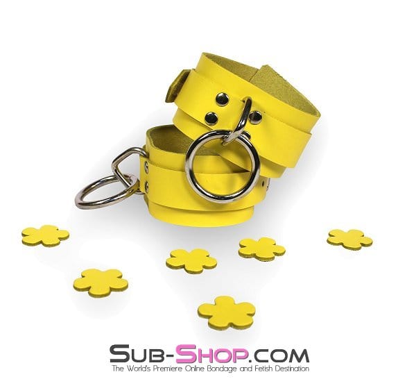 4792A      Playtime Bright Yellow Leather Bondage Cuffs