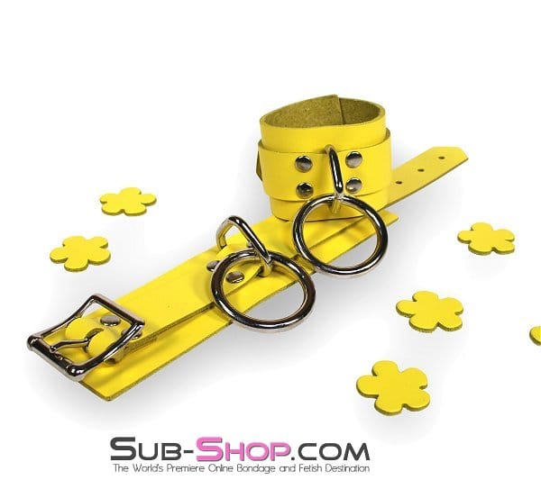 4792A      Playtime Bright Yellow Leather Bondage Cuffs - Image 3