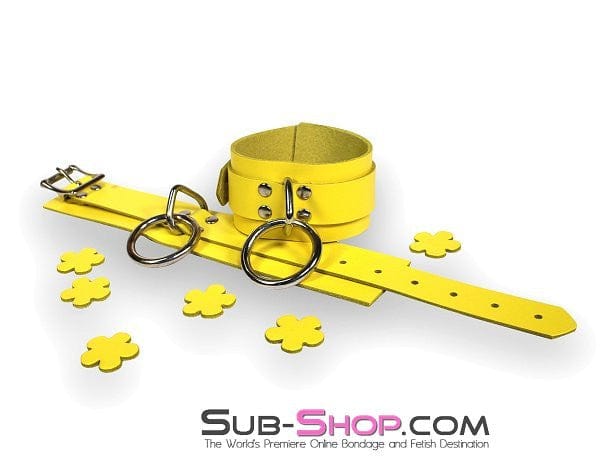 4792A      Playtime Bright Yellow Leather Bondage Cuffs - Image 4