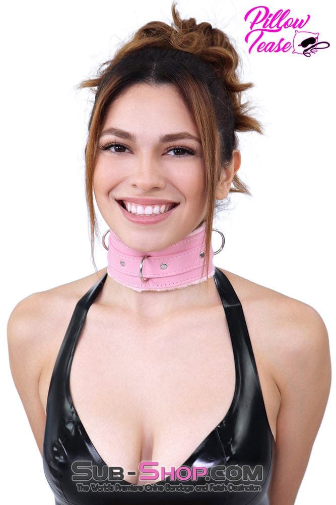 1582DL Plush Pink Fur Lined Bondage Collar and Leash - Image 2