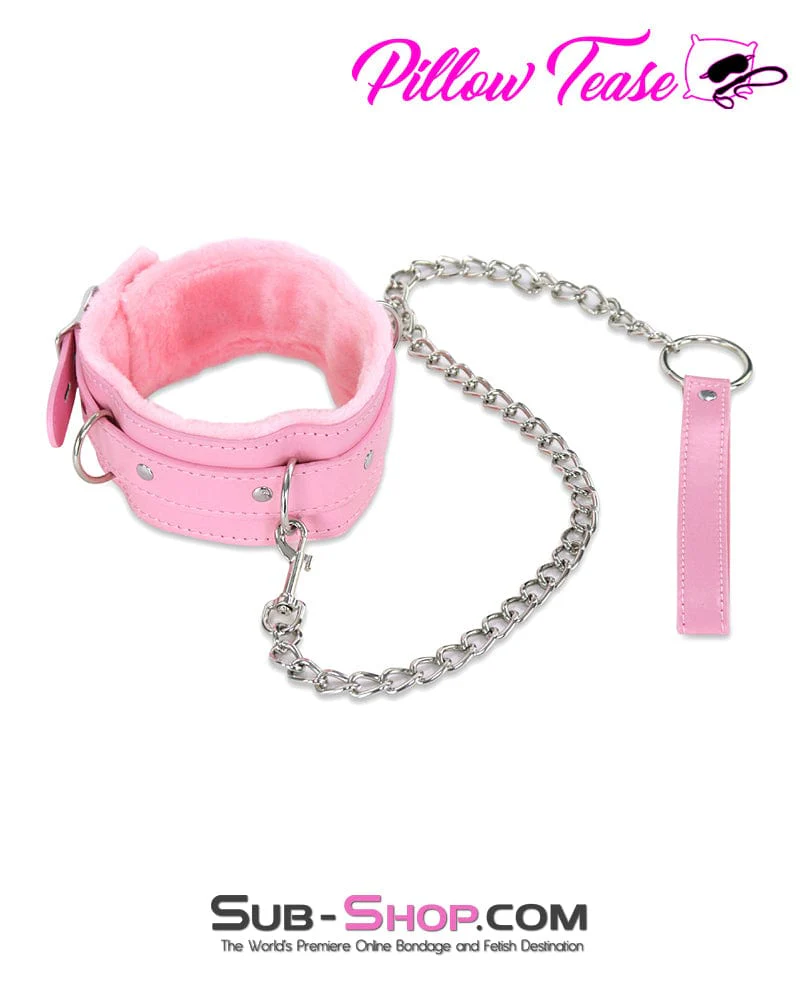 1582DL-SIS Plush Pink Fur Lined Sissy Boi Bondage Collar and Dungeon Mistress Leash - Image 5