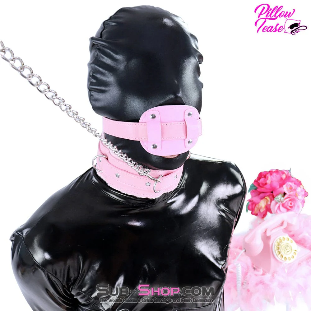1582DL-SIS Plush Pink Fur Lined Sissy Boi Bondage Collar and Dungeon Mistress Leash - Image 6