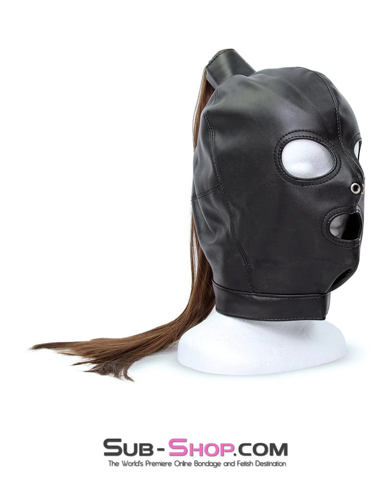 8921M Ponygirl Open Mouth and Eyes Bondage Hood with Ponytail - Image 10