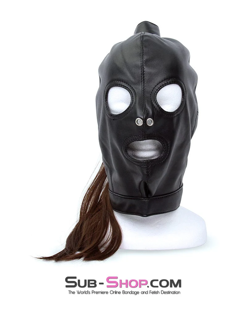 8921M Ponygirl Open Mouth and Eyes Bondage Hood with Ponytail - Image 6