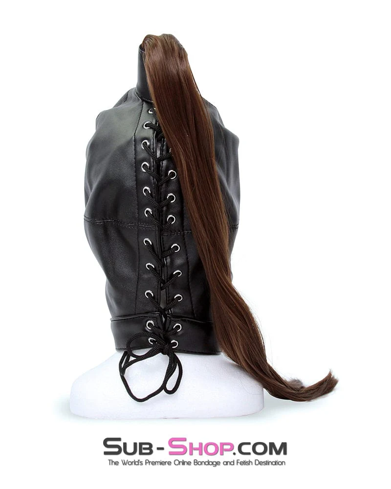8921M Ponygirl Open Mouth and Eyes Bondage Hood with Ponytail - Image 7