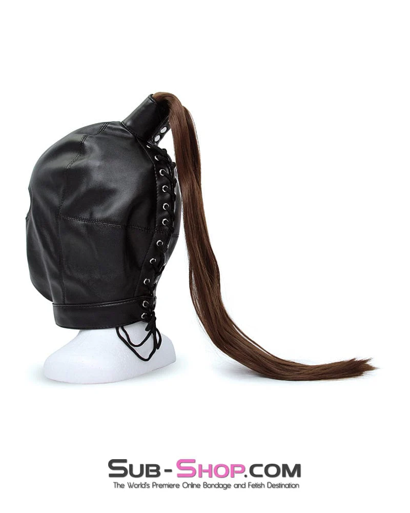 8921M Ponygirl Open Mouth and Eyes Bondage Hood with Ponytail - Image 8
